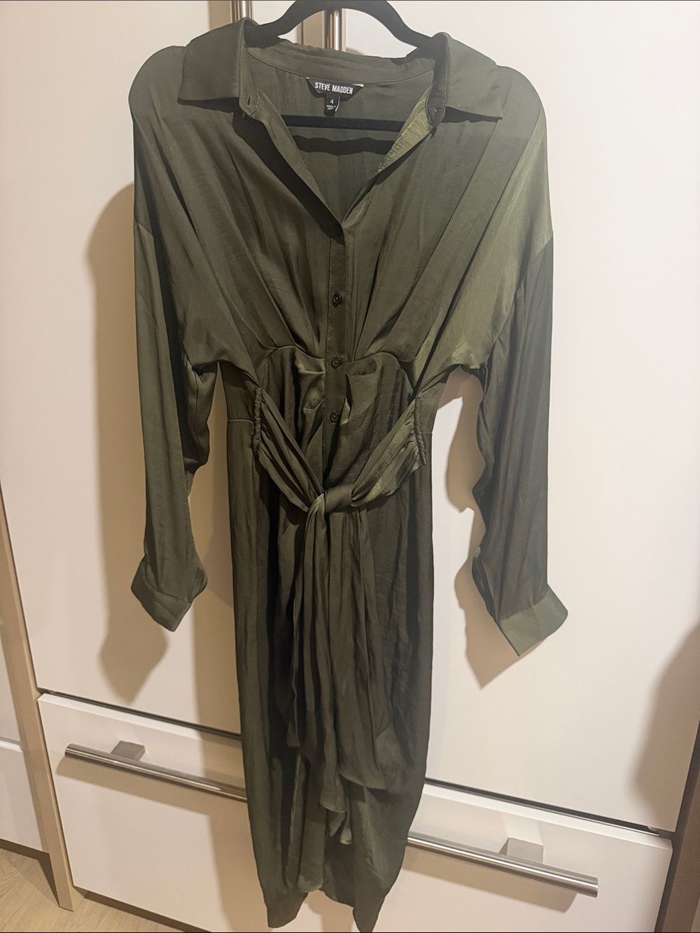 Steve Madden Olive Tie-Waist Shirt Dress